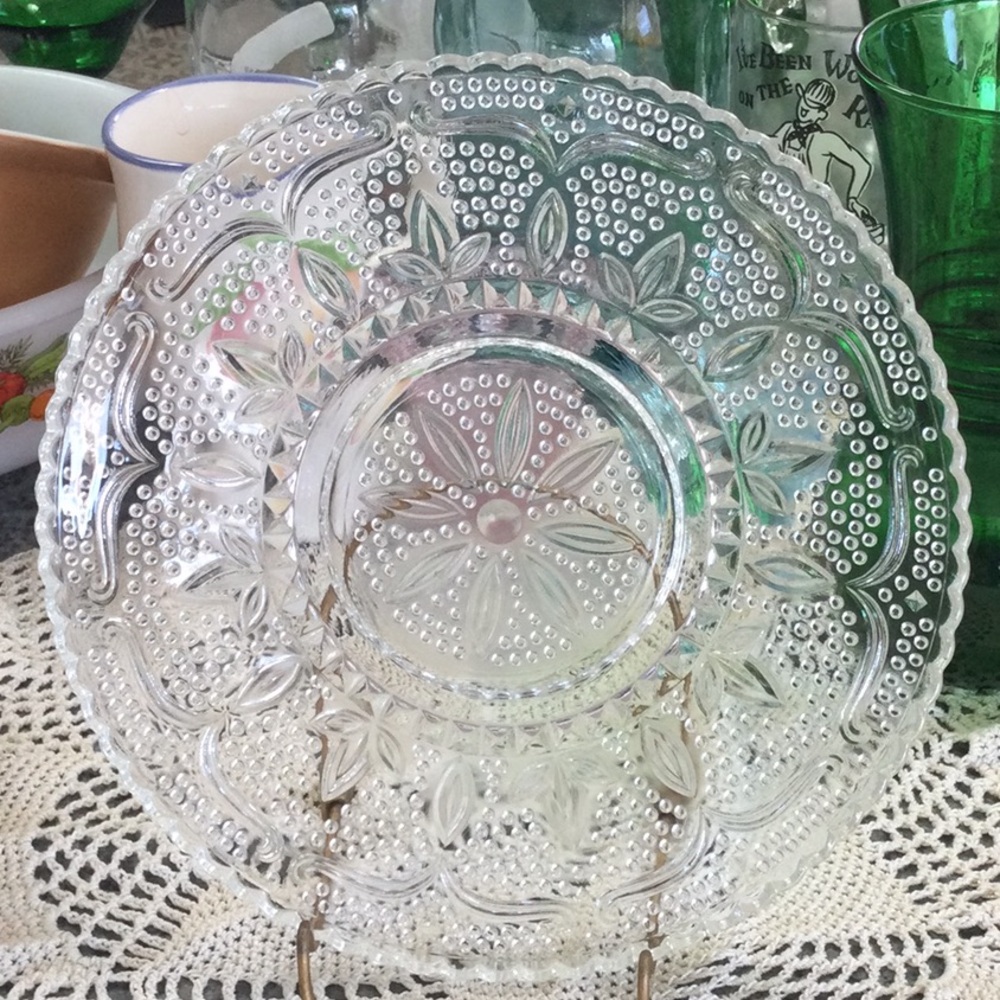 Set of 3 Heritage plates by Federal Glass. Depression glass made 1940-1955